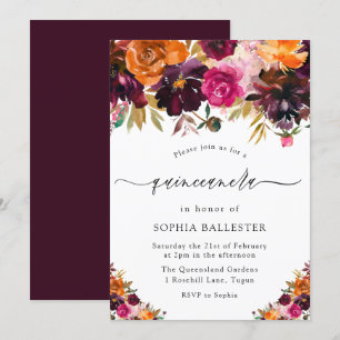 Hösten Burgundy Flowers Fall Quinceanera Party Inbjudningar