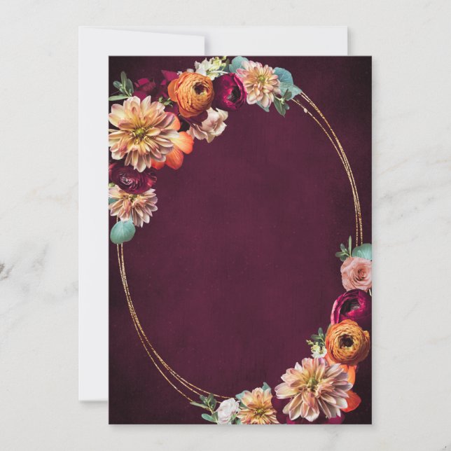 Hösten Burgundy Red Orange  Blommigten Bröllop Inbjudningar (Framsida)