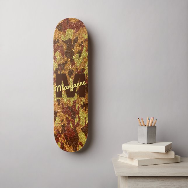 Hösten Camouflage Glitter Orange Hunting Camo Mini Skateboard Bräda 18,5 Cm (Väggkonst)