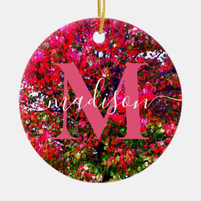 Hösten Changing Lövs, rosa impressionistisk träd Julgransprydnad Keramik (Framsidan)