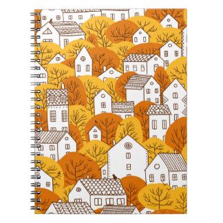 Hösten Cityscape, Träd Houses Mönster. Anteckningsbok