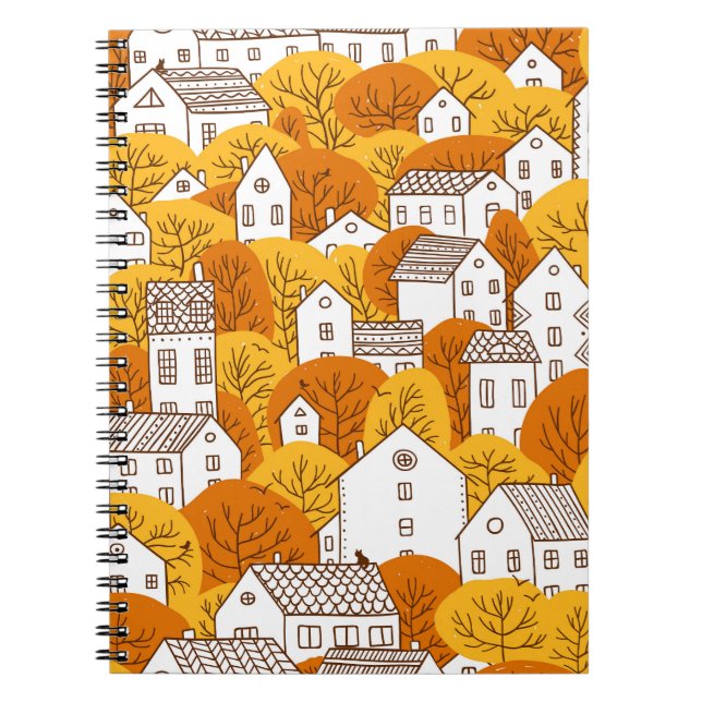 Hösten Cityscape, Träd Houses Mönster. Anteckningsbok (Framsidan)