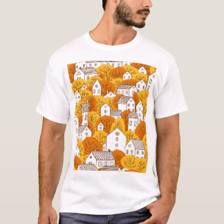 Hösten Cityscape, Träd Houses Mönster. T Shirt