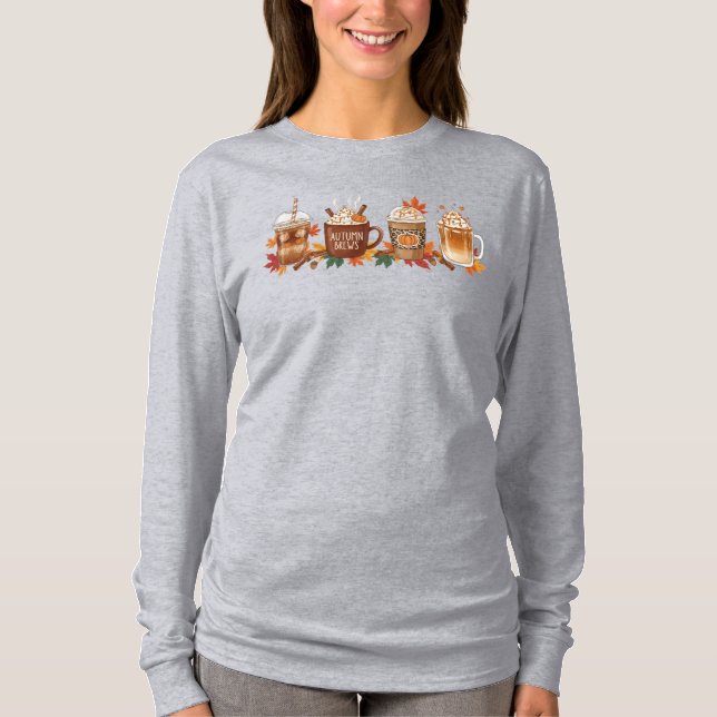 Hösten Coffee Pumpkin Spice Långärmad Season Shi T Shirt (Framsida)