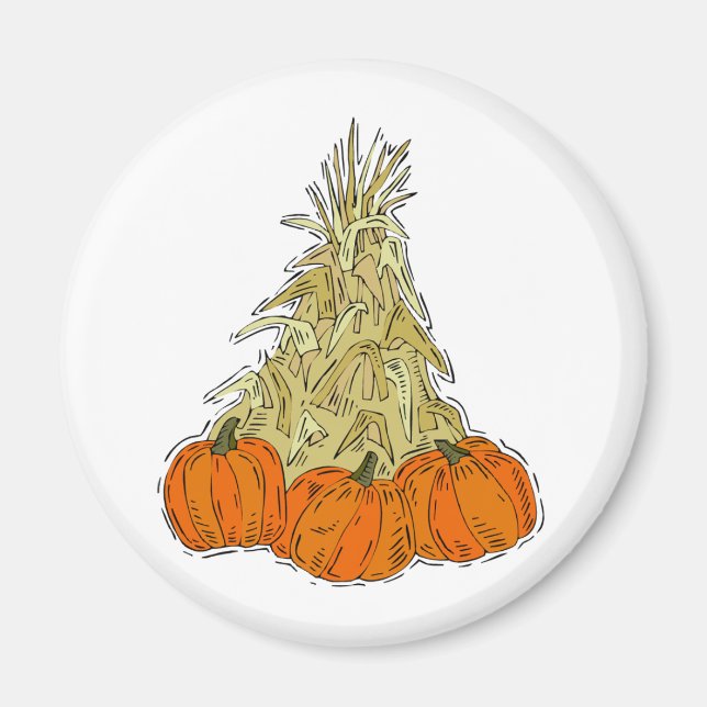 Hösten Cornstalks Pumpkins Magnet (Framsidan)