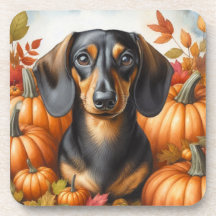 Hösten Dachshund Delight: Black och Tan Fall Kuste