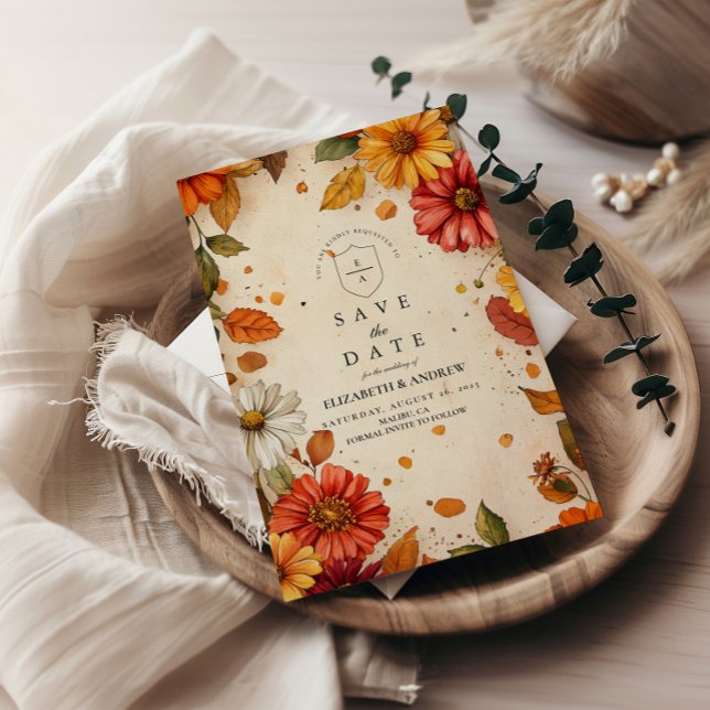 Hösten Daisy Blommigt Bröllop Spara Datumet (Skapare uppladdad)