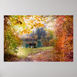 Hösten efter parken Pond - Höst löv Poster