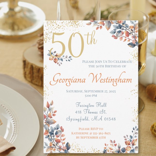 Hösten Elegance 50:e födelsedagen Glitter Inbjudningar (Skapare uppladdad)