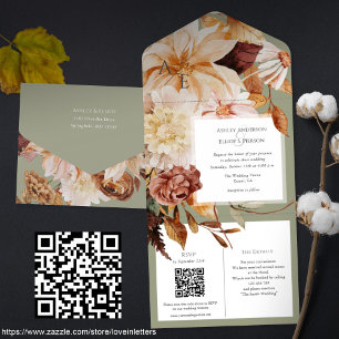 Hösten Elegance, fall bröllop inbjudan med QR-osa