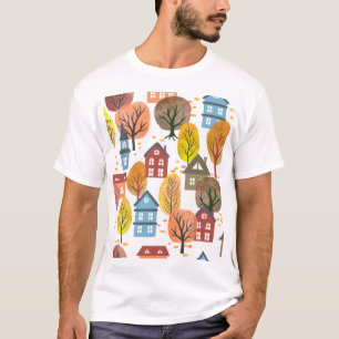 Hösten Elegance: Watercolor City och Träd T Shirt
