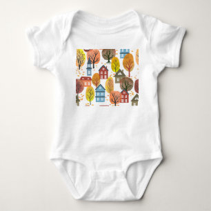 Hösten Elegance: Watercolor City och Träd T Shirt