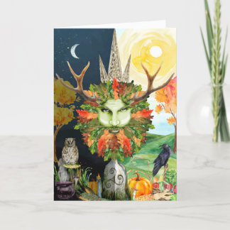 Hösten Equinox Mabon Greenman Helgkort