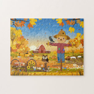 Hösten Fågelskrämma Jigszle Puzzle Pussel
