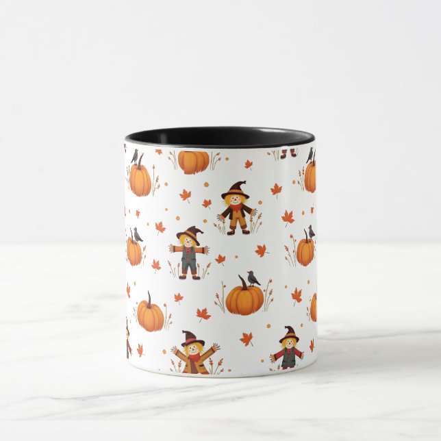 Hösten Fågelskrämma Pumpkin Mönster Mugg (Center)