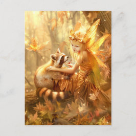 Hösten Fairy med Nyfiken Raccoon Vykort