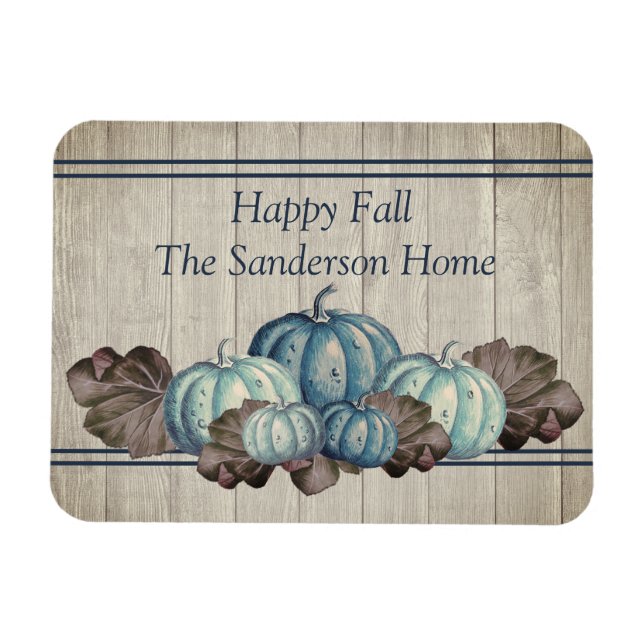 Hösten Fall Blue Pumpkin Rustic Cute Grått Wood Magnet (Horisontell)
