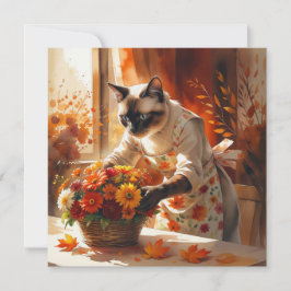 Hösten Fall cat florist ordnar blommor