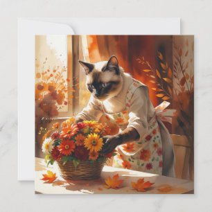 Hösten Fall cat florist ordnar blommor