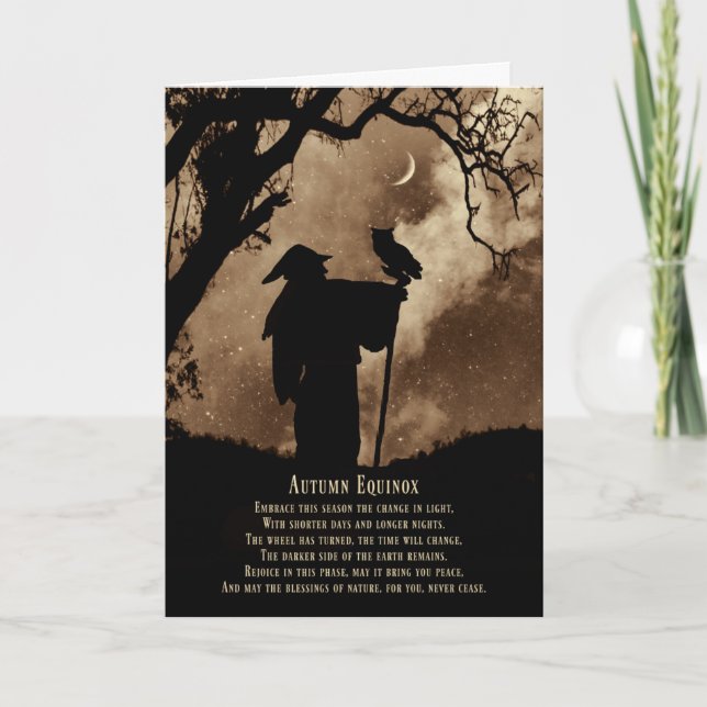 Hösten Fall Equinox Blessings Magician och Uggla Kort (Framsida)