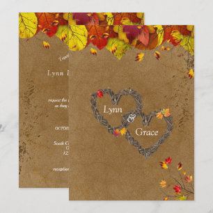 Hösten Fall Färg Lämnar Twig Hearts Inbjudningar
