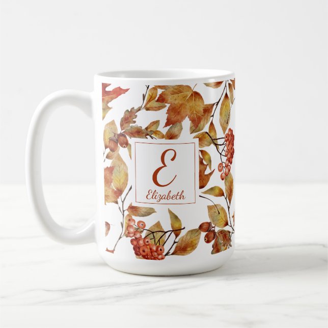 Hösten Fall Foliage Löv Monogram Coffee Mugg (Vänster)