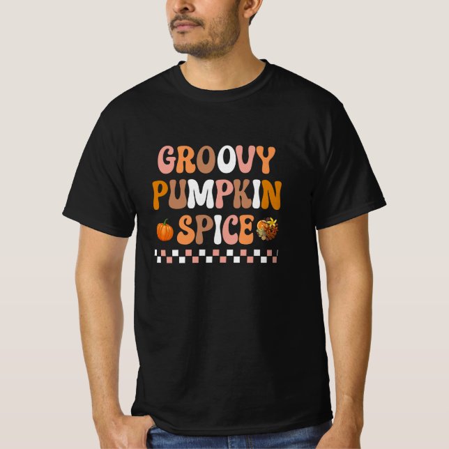 Hösten - Fall-Groovy Pumpkin Spice Design T Shirt (Framsida)