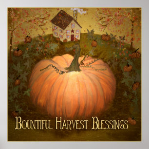 Hösten Fall Harvets Halloween Primitive Folk Art Poster