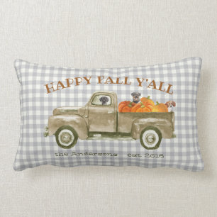 Hösten Fall Hundar och Pumpkins i gamla Pickupare Lumbarkudde