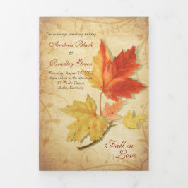 Hösten Fall Maples Lövs Bröllop Tri-Fold Program