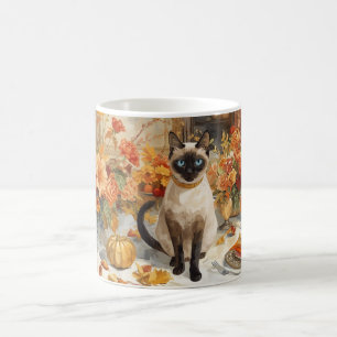 Hösten Fall Siamese Cat middag bord Kaffemugg