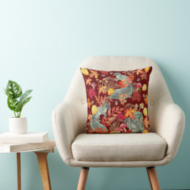 Hösten Fall Squirrel Löv Mushroom Acorn Burgundy Kudde