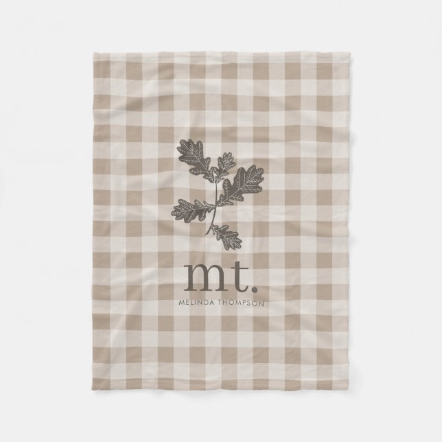 Hösten Fall Taupe Play Foliage Monogram Initialer Fleecefilt (Framsidan)