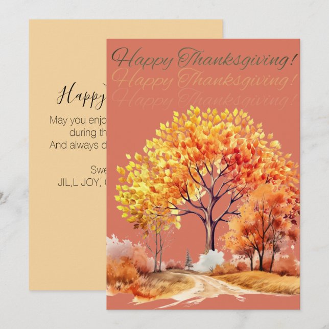 Hösten Fall Träd Thanksgiving Orange Julkort (Fram/baksida)