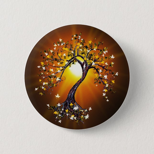 Hösten Fall Träd vid Sunset Button Knapp (Framsida)