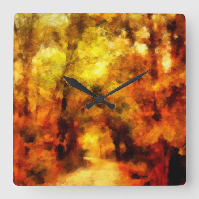 Hösten färg i skogen | Abstrakt liggande Fyrkantig Klocka (Framsida)
