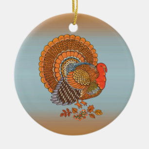 Hösten Färg Thanksgiving Male Turkey Fanned Svan Julgransprydnad Keramik