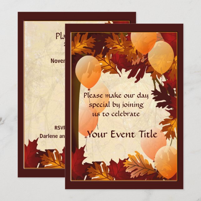 Hösten Färg Träd Löv Anpassningsbar Party Inbjudningar (Fram/baksida)