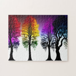 Hösten Färgad Löv på Black Silhouette Träd Pussel