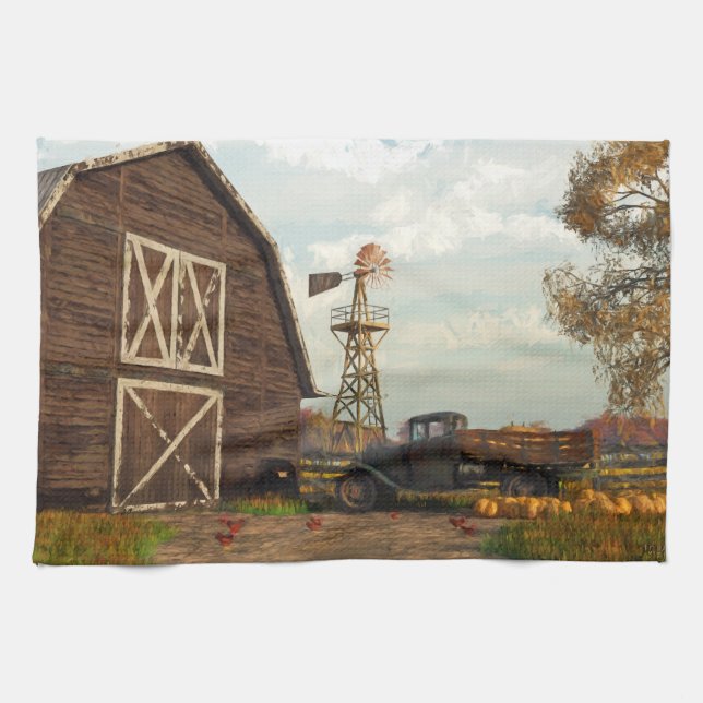 Hösten Farm Scene Kitchen Towel Kökshandduk (Horisontell)