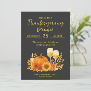 Hösten Firande - Elegant Guld Thanksgiving Inbjudningar