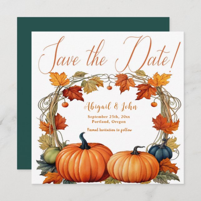 Hösten Flowers/Pumpkins Spara datum meddelande (Fram/baksida)