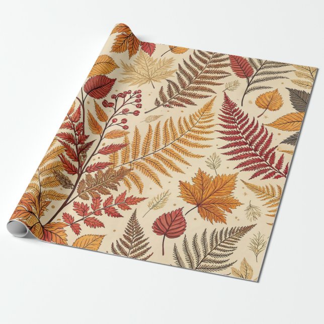 Hösten Foliage and Berries - Warm Earthy Tones Presentpapper (Utrullad)