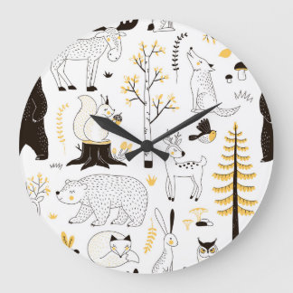 Hösten Forest Träd Löv Mönster Stor Klocka