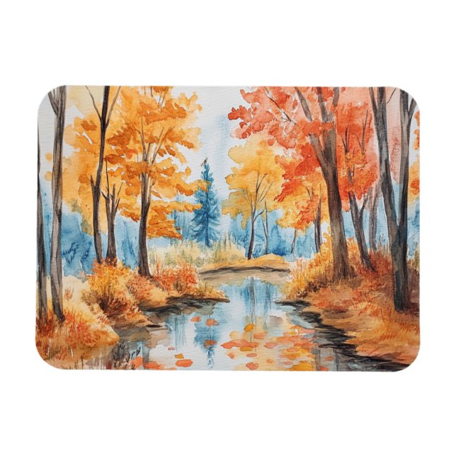 Hösten Forest Watercolor Art Magnet (Horisontell)