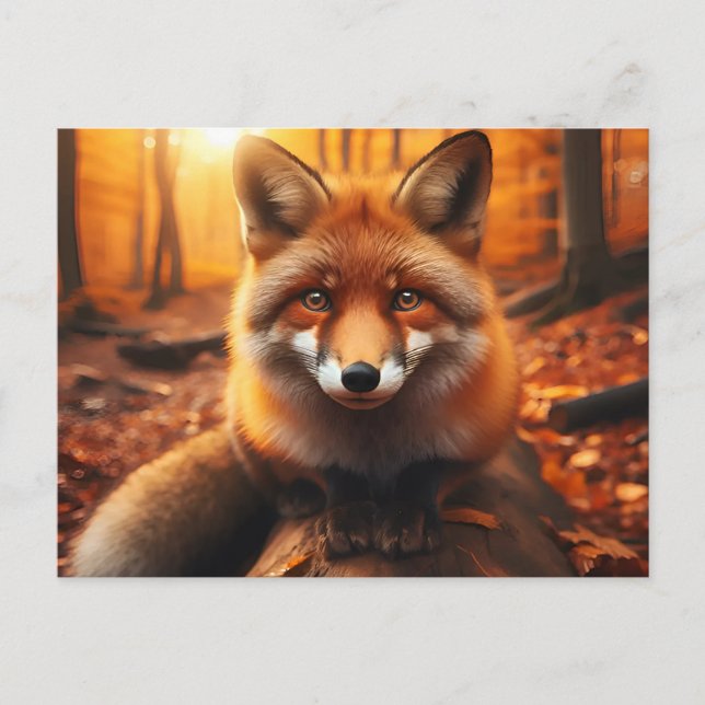 Hösten Fox i Aesthetic & Cute Forest Charm Vykort (Framsida)