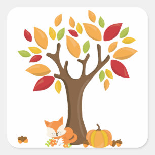 Hösten Fox med Pumpkin Fyrkantigt Klistermärke
