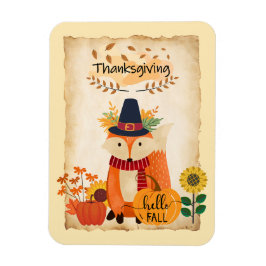 Hösten Fox Thanksgiving pumpor och solblommor Magnet