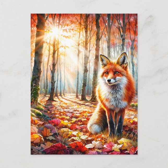 Hösten Fox - vattenfärgsbild Vykort (Framsida)