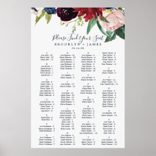 Hösten Garden Burgundy Alfabetiskt sittningsschema Poster